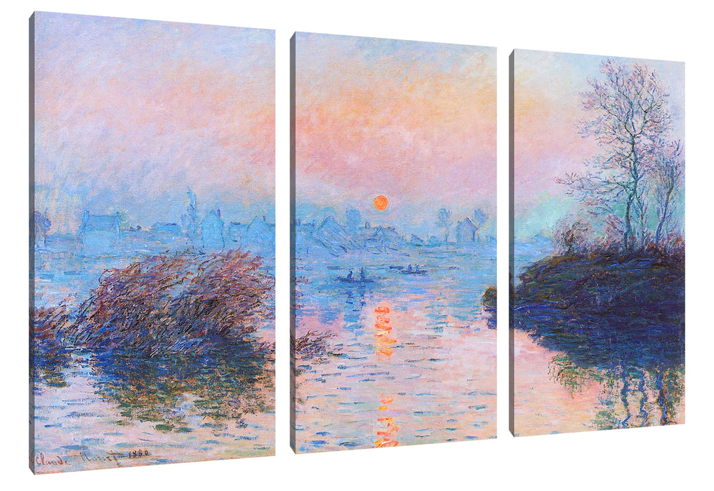 Claude Monet - Sonnenuntergang auf der Seine im Winter Leinwanbild 3Teilig