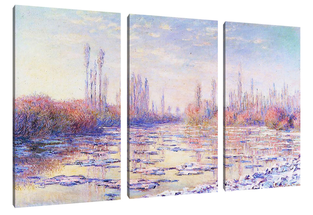 Claude Monet - Eisgang auf der Seine  Leinwanbild 3Teilig