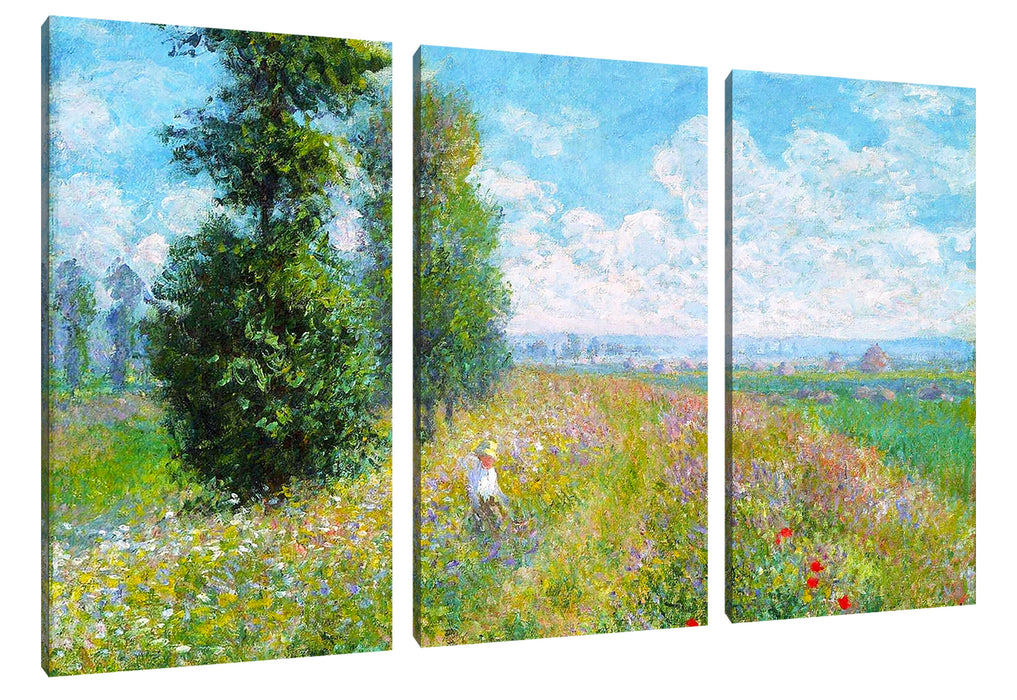 Claude Monet - Wiese mit Pappeln Leinwanbild 3Teilig