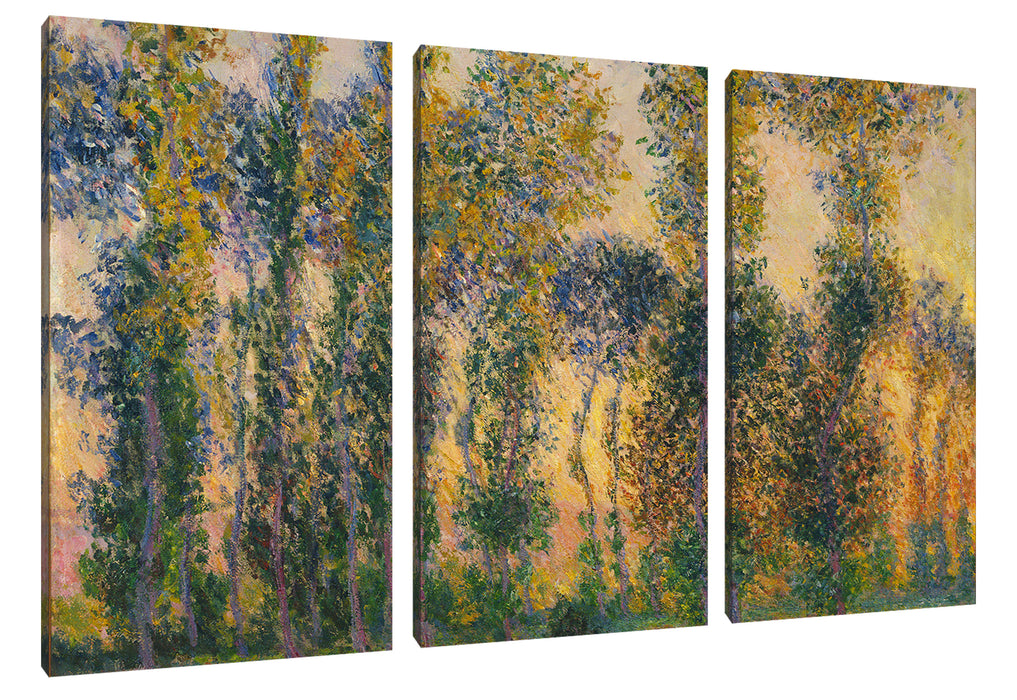 Claude Monet - Pappeln in Giverny bei Sonnenaufgang   Leinwanbild 3Teilig