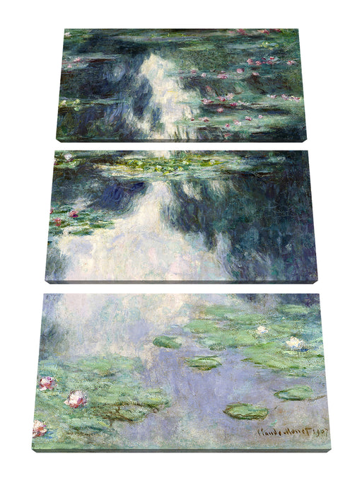 Claude Monet - Teich mit Seerosen   Leinwanbild 3Teilig