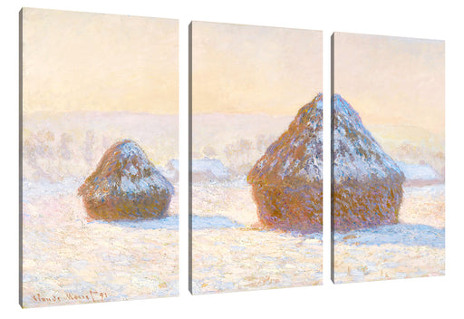 Claude Monet - Heuschober Schneeeffekt  Leinwanbild 3Teilig