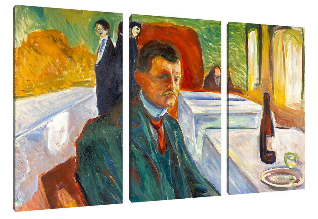 Edvard Munch - Selbstpotrait mit einer Flasche Wein  Leinwanbild 3Teilig