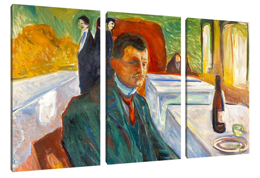 Edvard Munch - Selbstpotrait mit einer Flasche Wein  Leinwanbild 3Teilig