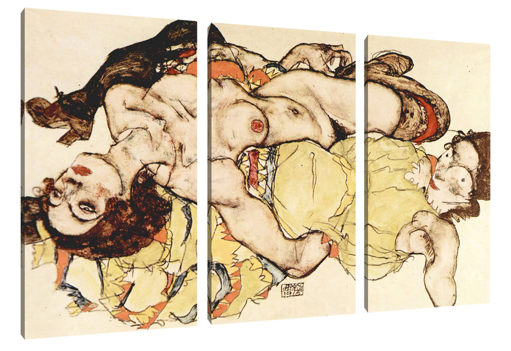 Egon Schiele - Sich liebende Frauen  Leinwanbild 3Teilig