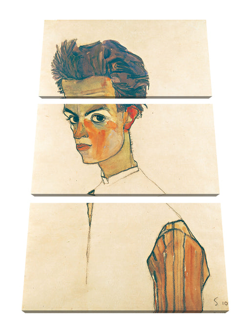 Egon Schiele - Selbstportrait  Leinwanbild 3Teilig