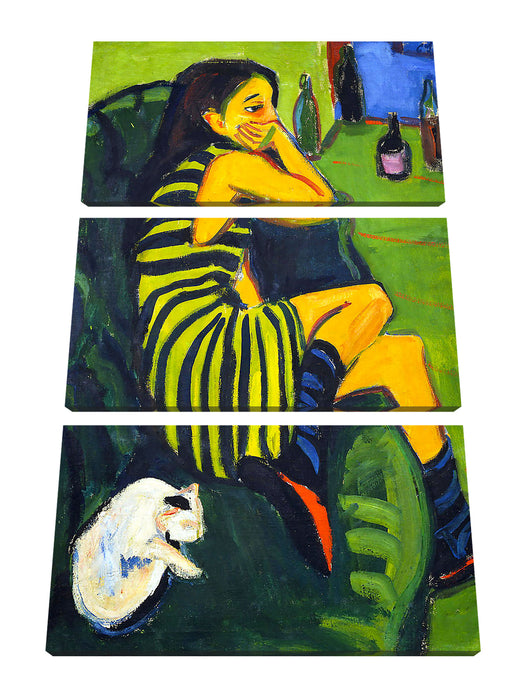 Ernst Ludwig Kirchner - Artistin Marzella Leinwanbild 3Teilig