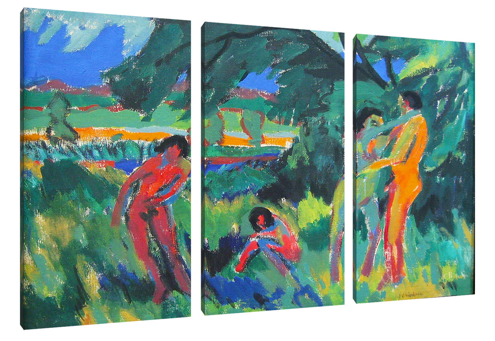 Ernst Ludwig Kirchner - Spielende nackte Menschen  Leinwanbild 3Teilig