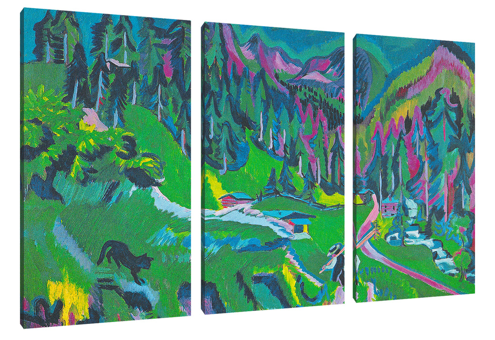 Ernst Ludwig Kirchner - Landschaft Sertigal Leinwanbild 3Teilig