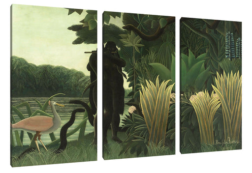 Henri Rousseau - Der Schlangenbeschwörer Naivismus Leinwanbild 3Teilig