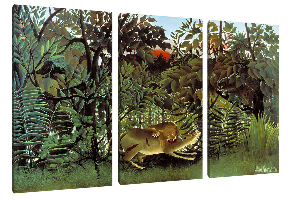 Henri Rousseau - Hungriger Löwe Leinwanbild 3Teilig