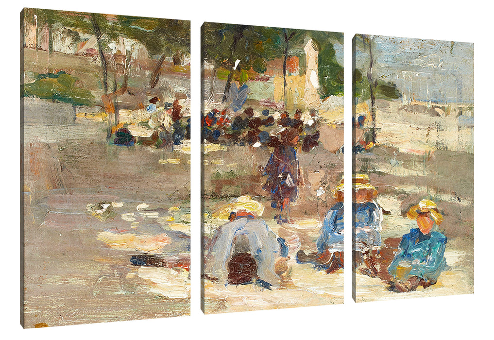 Max Liebermann - Picknick im Park Leinwanbild 3Teilig