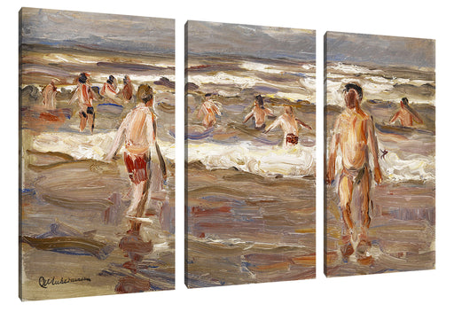 Max Liebermann - Badende Knaben im Meer Leinwanbild 3Teilig