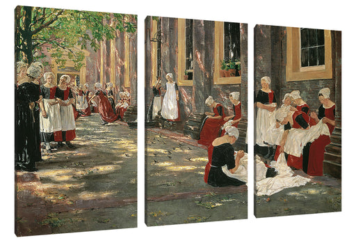 Max Liebermann - Freistunde im Amsterdamer Waisenhaus  Leinwanbild 3Teilig