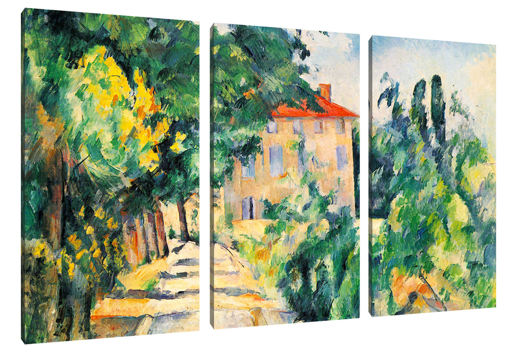 Paul Cézanne - Haus mit rotem Dach  Leinwanbild 3Teilig