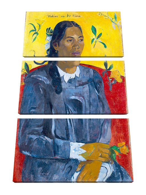 Paul Gauguin - Frau mit Blume  Leinwanbild 3Teilig