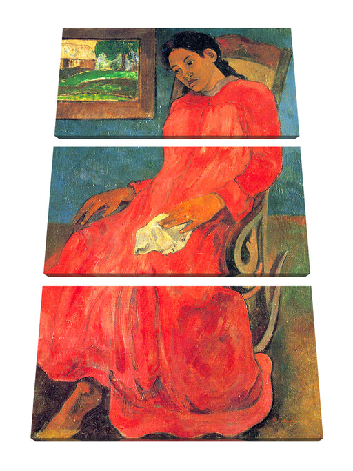 Paul Gauguin - Frau im rotem Kleid  Leinwanbild 3Teilig