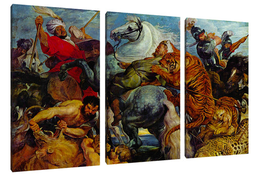 Peter Paul Rubens - Tiger- und Löwenjagd  Leinwanbild 3Teilig