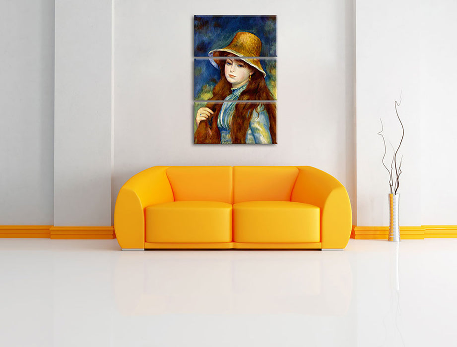Pierre-Auguste Renoir - Mädchen mit Strohhut  Leinwandbild im Wohnzimmer 3Teilig