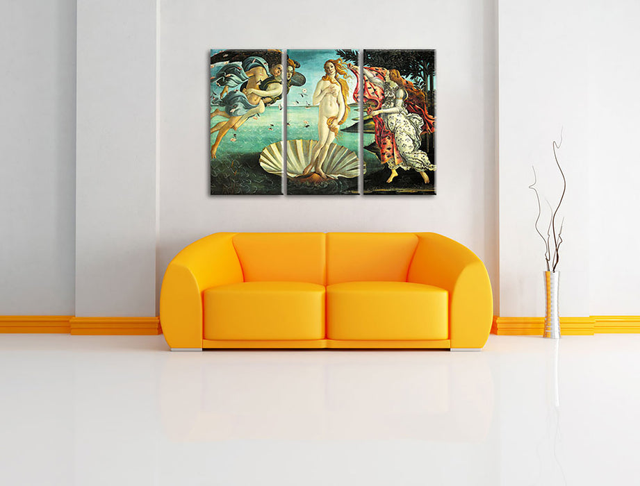 Sandro Botticelli - Die Geburt der Venus  Leinwandbild im Wohnzimmer 3Teilig