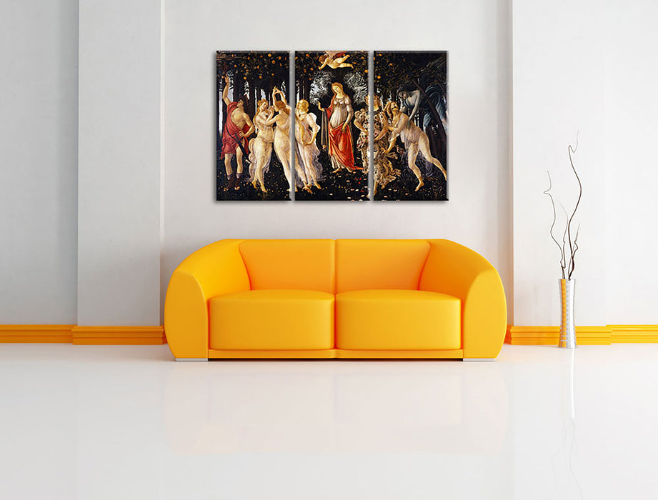 Sandro Botticelli - Frühling Primavera Leinwandbild im Wohnzimmer 3Teilig