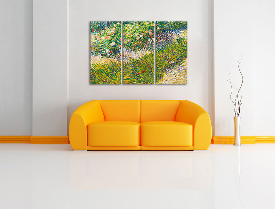 Vincent Van Gogh - Gras und Schmetterlinge  Leinwandbild im Wohnzimmer 3Teilig