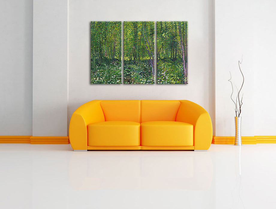 Vincent Van Gogh - Bäume und Unterholz  Leinwandbild im Wohnzimmer 3Teilig