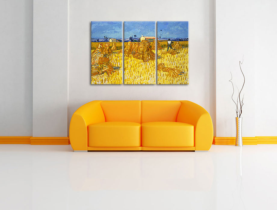 Vincent Van Gogh - Getreide-Ernte in der Provence  Leinwandbild im Wohnzimmer 3Teilig