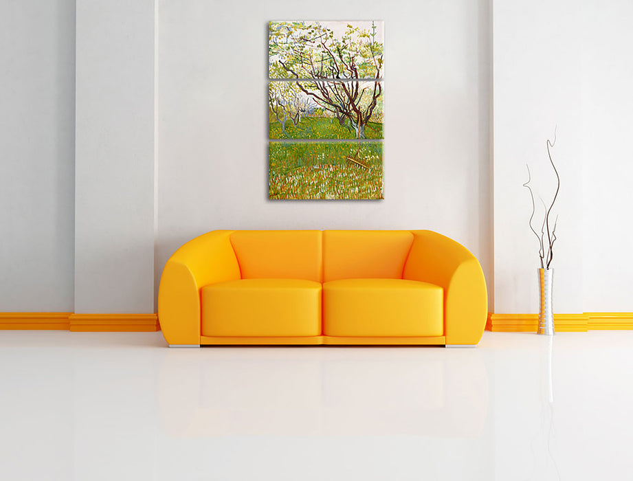 Vincent Van Gogh - Der blühende Obstgarten  Leinwandbild im Wohnzimmer 3Teilig