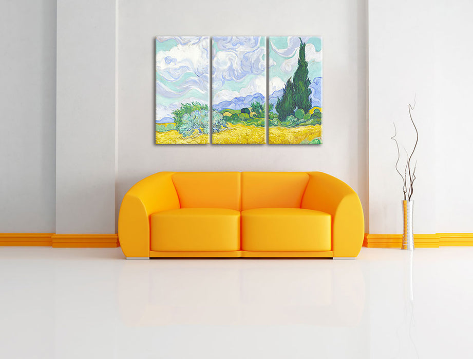 Vincent Van Gogh - Weizenfeld mit Zypressen  Leinwandbild im Wohnzimmer 3Teilig