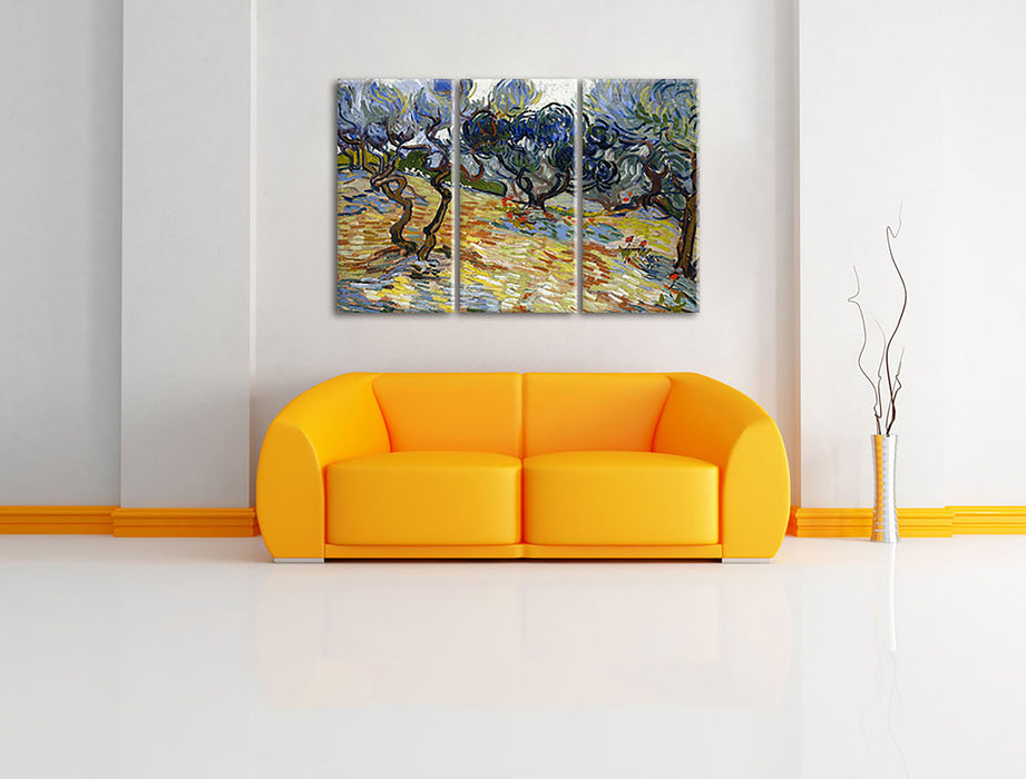 Vincent Van Gogh - Oliven-Bäume  Leinwandbild im Wohnzimmer 3Teilig