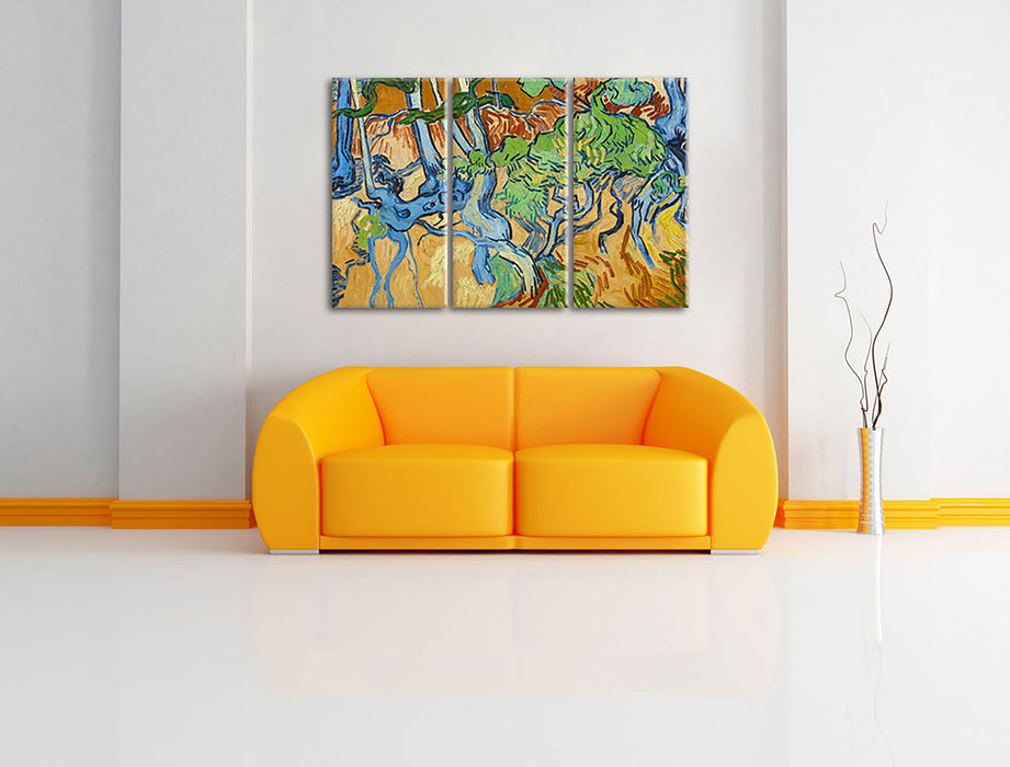Vincent Van Gogh - Baumwurzeln  Leinwandbild im Wohnzimmer 3Teilig
