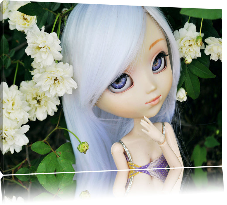 Pixxprint Püppchen im Blumenstrauch, Leinwandbild