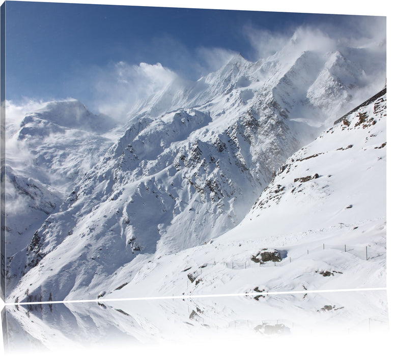 Pixxprint schneebedeckte Berggipfel, Leinwandbild