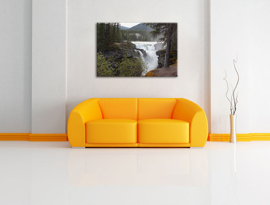 Wasserfälle im Wald Leinwandbild über Sofa