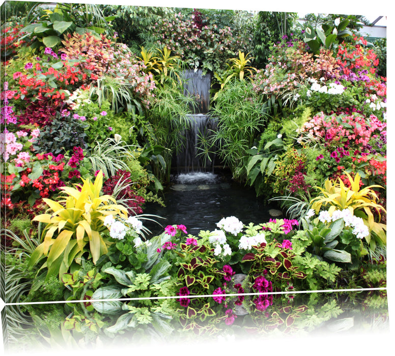 Pixxprint farbenfrohe Blumenoase, Leinwandbild