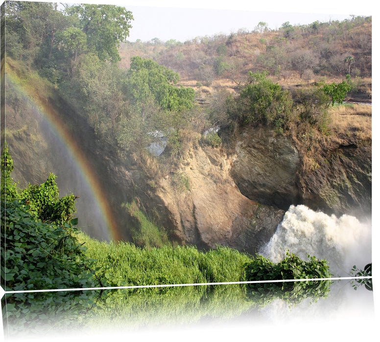 Pixxprint Regenbogen über Wasserfall, Leinwandbild