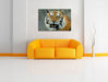 Tiger mit offenem Maul Leinwandbild über Sofa