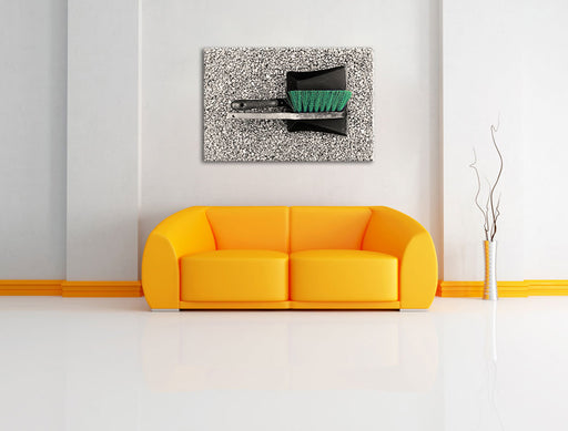 Schaufel und Handbesen Leinwandbild über Sofa