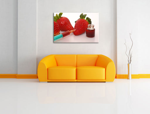 Erdbeeren mit Lebensmittelfarbe Leinwandbild über Sofa