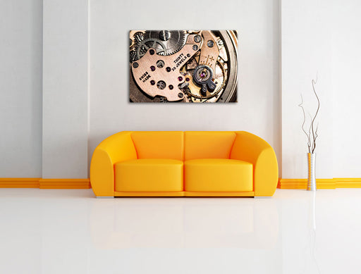 stilvolles Uhrenwerk Leinwandbild über Sofa