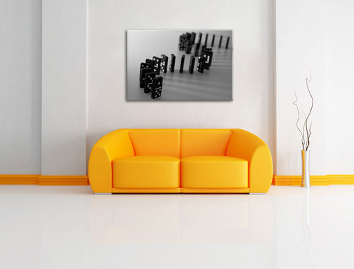 lange Dominokette Leinwandbild über Sofa