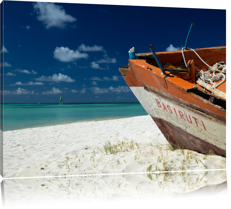 Pixxprint Boot am Strand, Leinwandbild