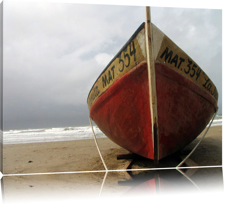 Pixxprint kleines Segelboot am Strand, Leinwandbild