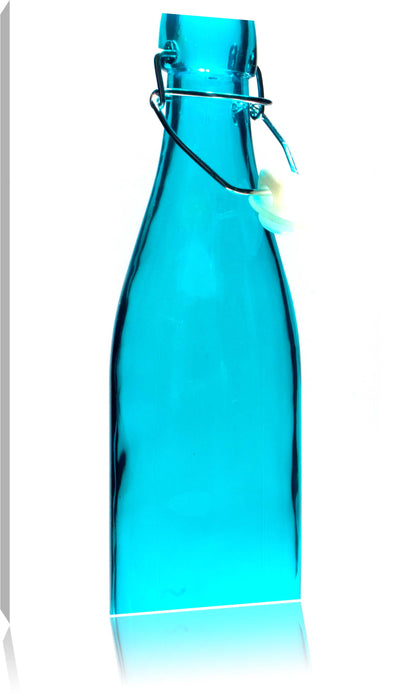 Pixxprint blaue Glasflasche, Leinwandbild