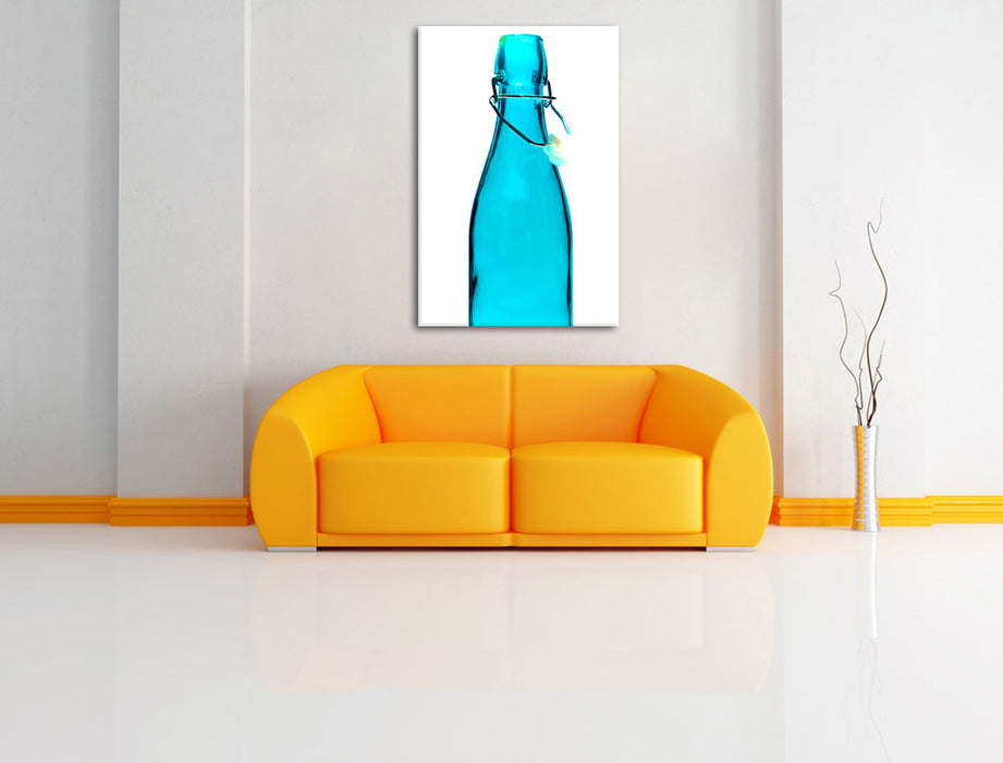 blaue Glasflasche Leinwandbild über Sofa