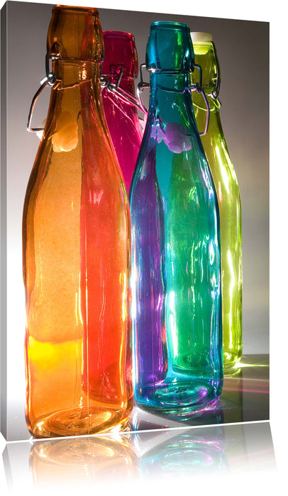 Pixxprint bunte Glasflaschen, Leinwandbild