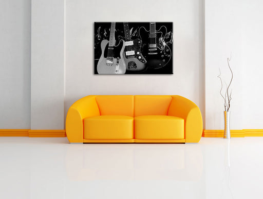 elegante E-Gitarren Leinwandbild über Sofa