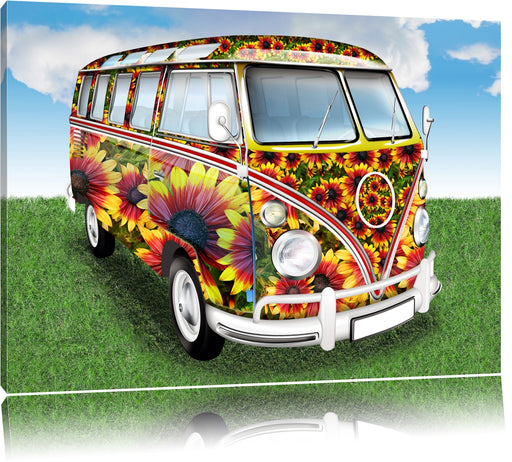 Kult 60Â´s Flower Power Hippie Bus Leinwandbild