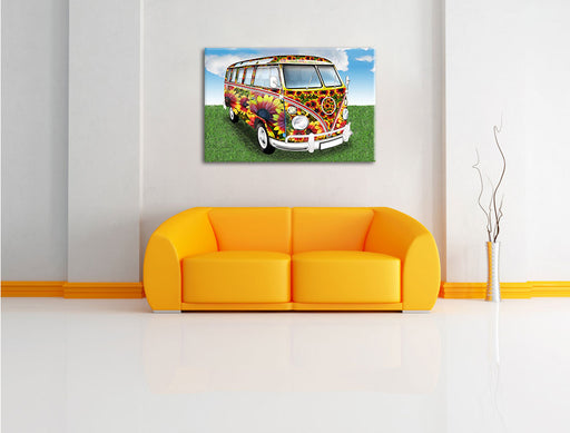 Kult 60Â´s Flower Power Hippie Bus Leinwandbild über Sofa